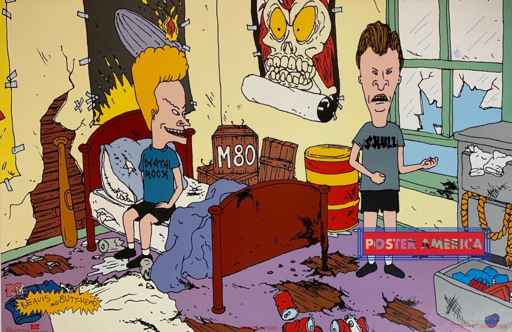 Beavis and Butt-Head Wrecked Room MTV Network Rare 1993 Vintage Poster 23 x  35