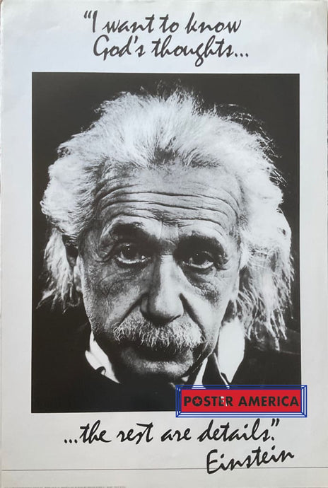 Albert Einstein Vintage Italian Import Black & White Poster 24 X 36 I Want To Know Gods Thoughts