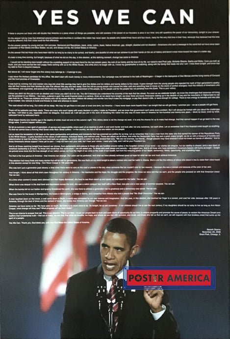 Barack Obama Inspirational Yes We Can Speech November 4Th 2008 Poster 24 X 36