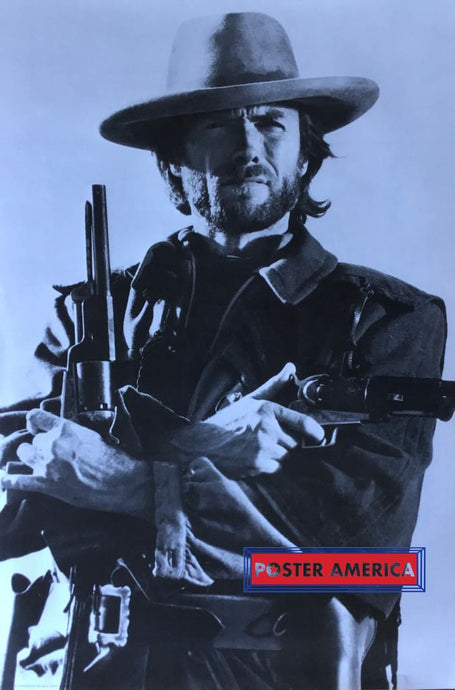 Clint Eastwood Double Revolver Black & White Poster 24 X 36 Posters Prints Visual Artwork