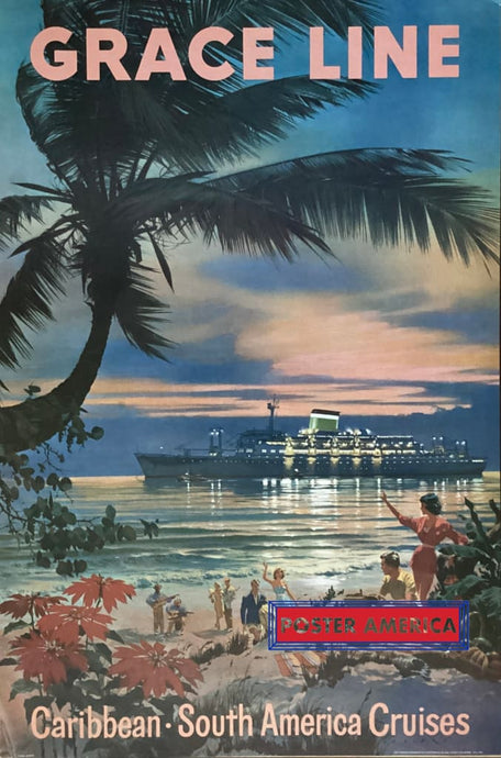 Grace Line Caribbean South America Cruises Vintage 1997 Art Poster 23.6 X 35.6 Vintage Poster