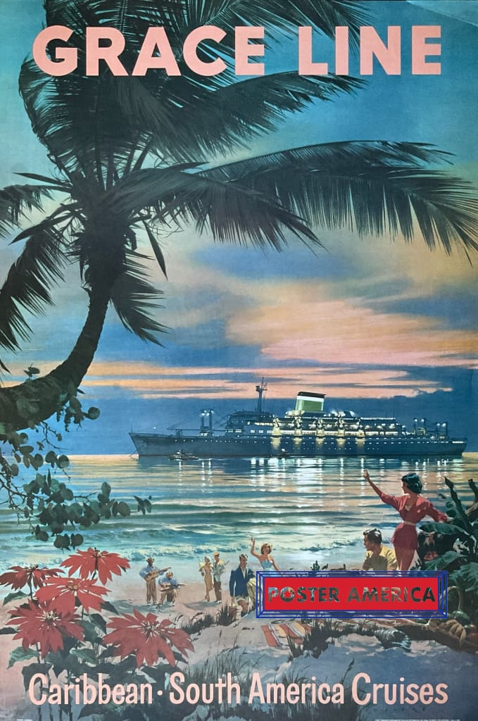 Load image into Gallery viewer, Grace Line Caribbean South America Cruises Vintage 1997 Art Poster 24 X 36
