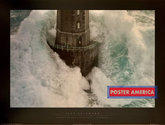 Jean Guichard Phares Dans La Tempete Jument Vintage U.k. Import Poster Black Border With Lighthouse