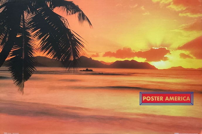 La Digue Island Seychelles Ocean Sunset With Palm Trees 24 X 36 Scenic Poster