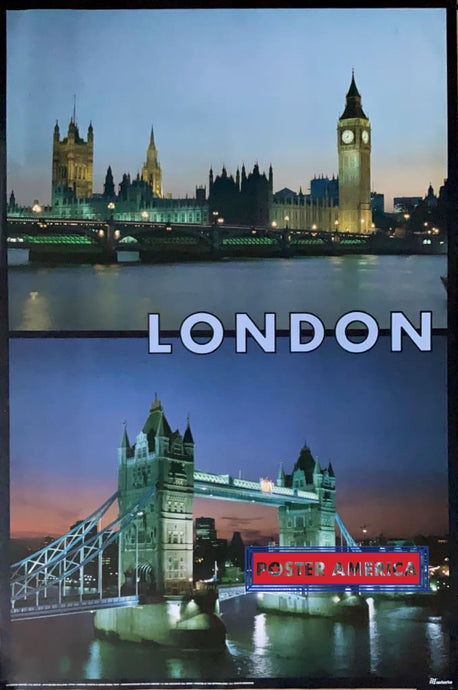 London Bridge And Parliament Scenic Poster 24.5 X 36.5 Vintage Poster