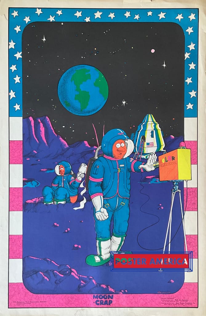 Load image into Gallery viewer, Moon Crap Landing Original 1972 Black Light Poster 23 X 35 Posters Prints &amp; Visual Artwork
