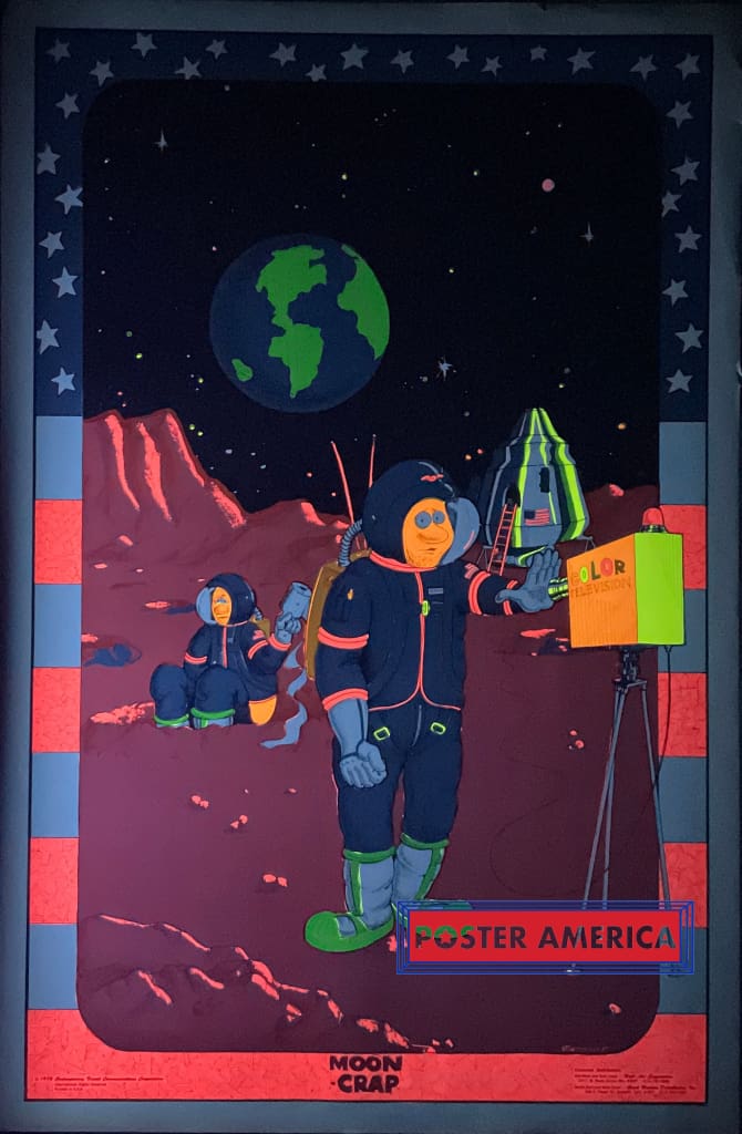 Load image into Gallery viewer, Moon Crap Landing Original 1972 Black Light Poster 23 X 35 Posters Prints &amp; Visual Artwork
