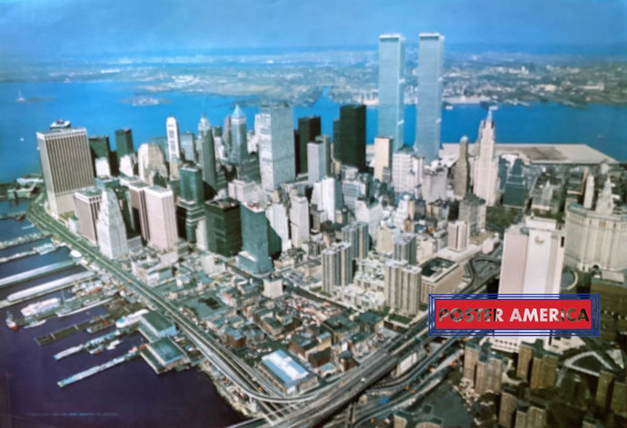 Nyc Skyline In Daytime Featuring The Wtc Towers Vintage Poster 27 X 39