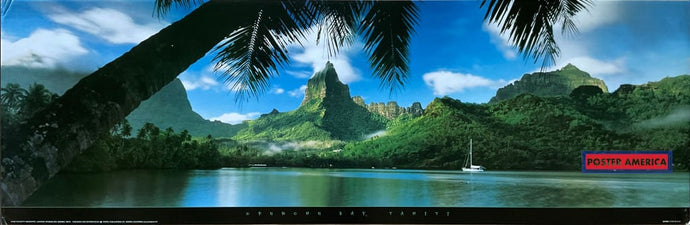 Opunohu Bay Tahiti Vintage Scenic Slim Print 12 X 36