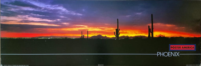 Pheonix Skyline At Twilight Vintage Scenic Slim Print 12 X 36