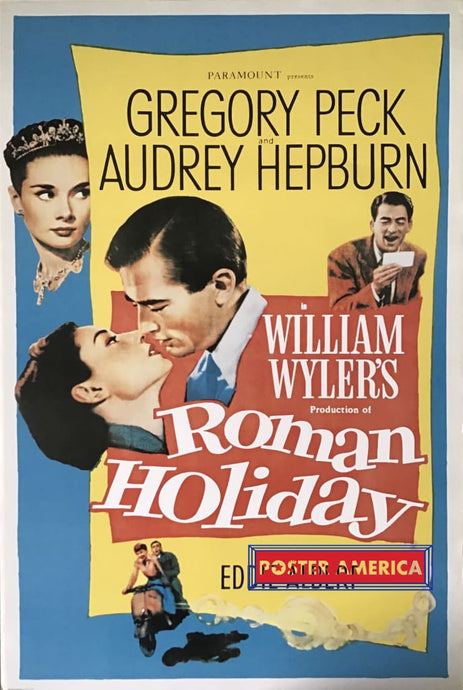 Roman Holliday Gregory Peck And Audrey Hepburn Reproduction Promotional Movie Poster 24 X 36