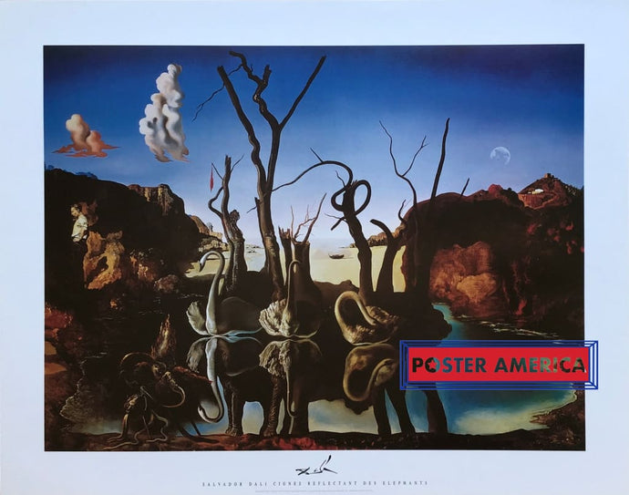 Salvador Dali Cignes Reflectant Des Elephants Art Print 22 X 28 Posters Prints & Visual Artwork