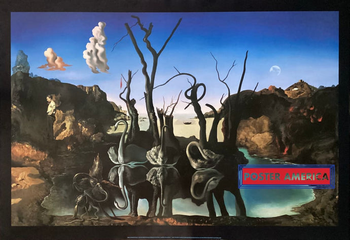 Salvador Dali Cygnes Réfléchis En Eléphants Vintage 1987 Poster 27 X 38.5 Vintage Poster