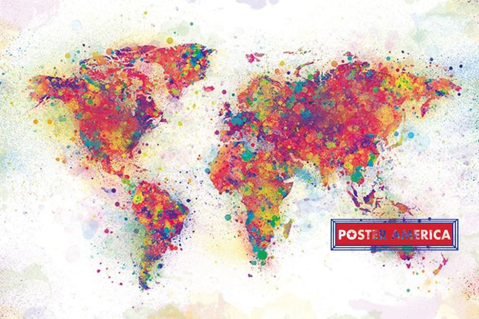 World Map Graffiti Style Paint Splatter Poster 24 X 36