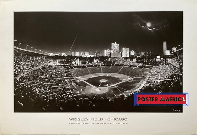 Wrigley Field Chicago Fans Shed Light On The Game Vintage Art Print 24 X 35 Poster